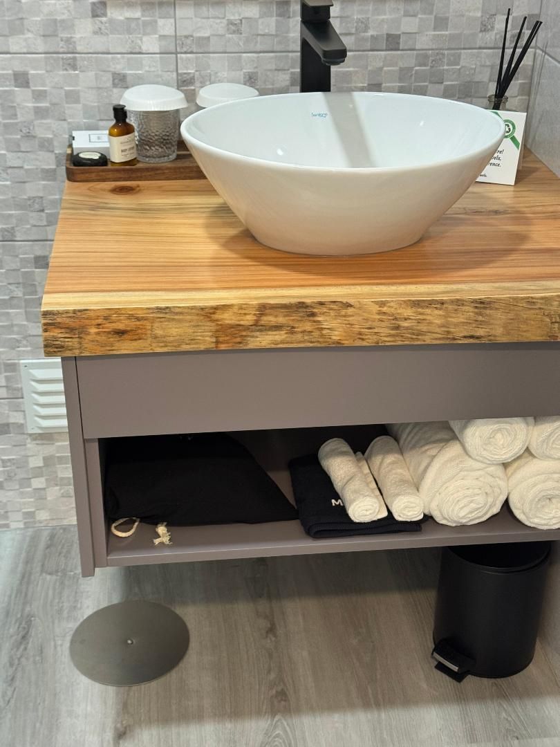Bathroom sink with amenities