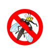 A cartoon mosquito with an angry expression inside a red prohibition circle with a diagonal slash.