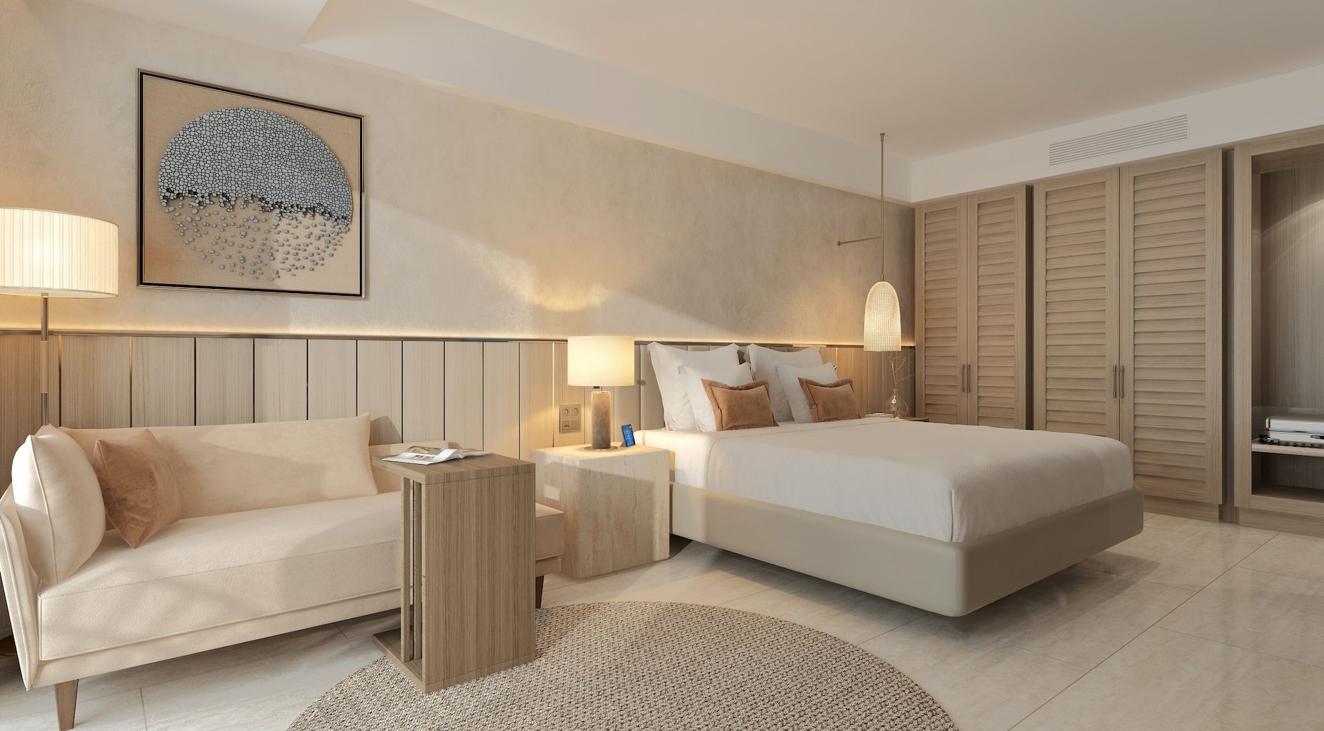 Ruins Luxury Resort'un modern tasarımlı, deniz ve havuz manzaralı deluxe odası