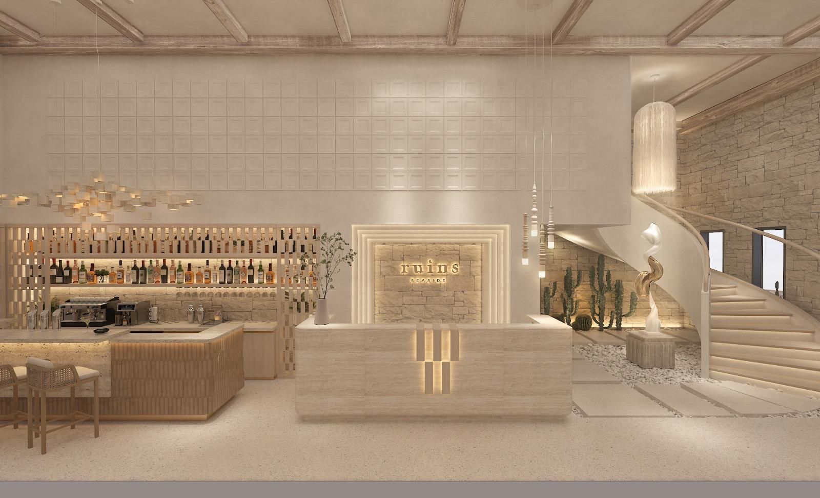 Ruins Luxury Resort'un modern tasarımlı, deniz ve havuz manzaralı deluxe odası