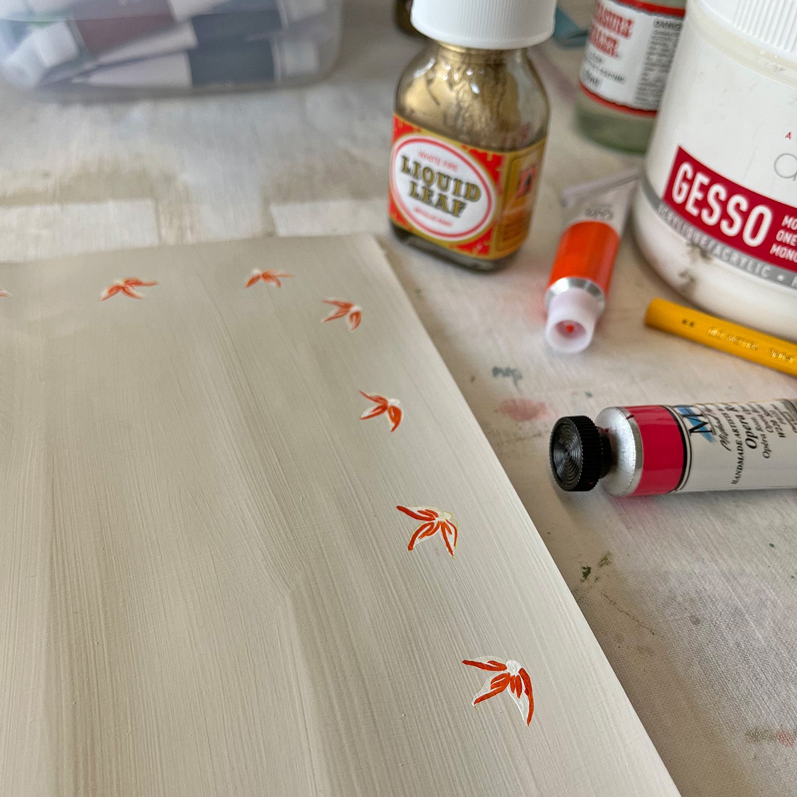 Paints and Gesso for Clay bedside cabinet