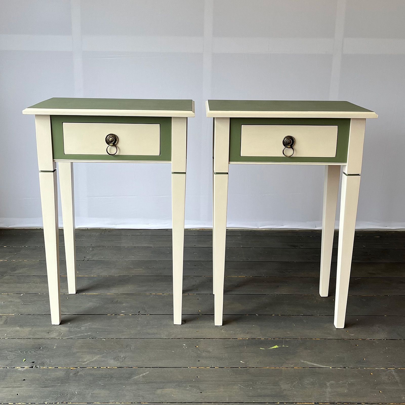 A pair of upcycled bedside tables in Helen's Edinburgh Studio