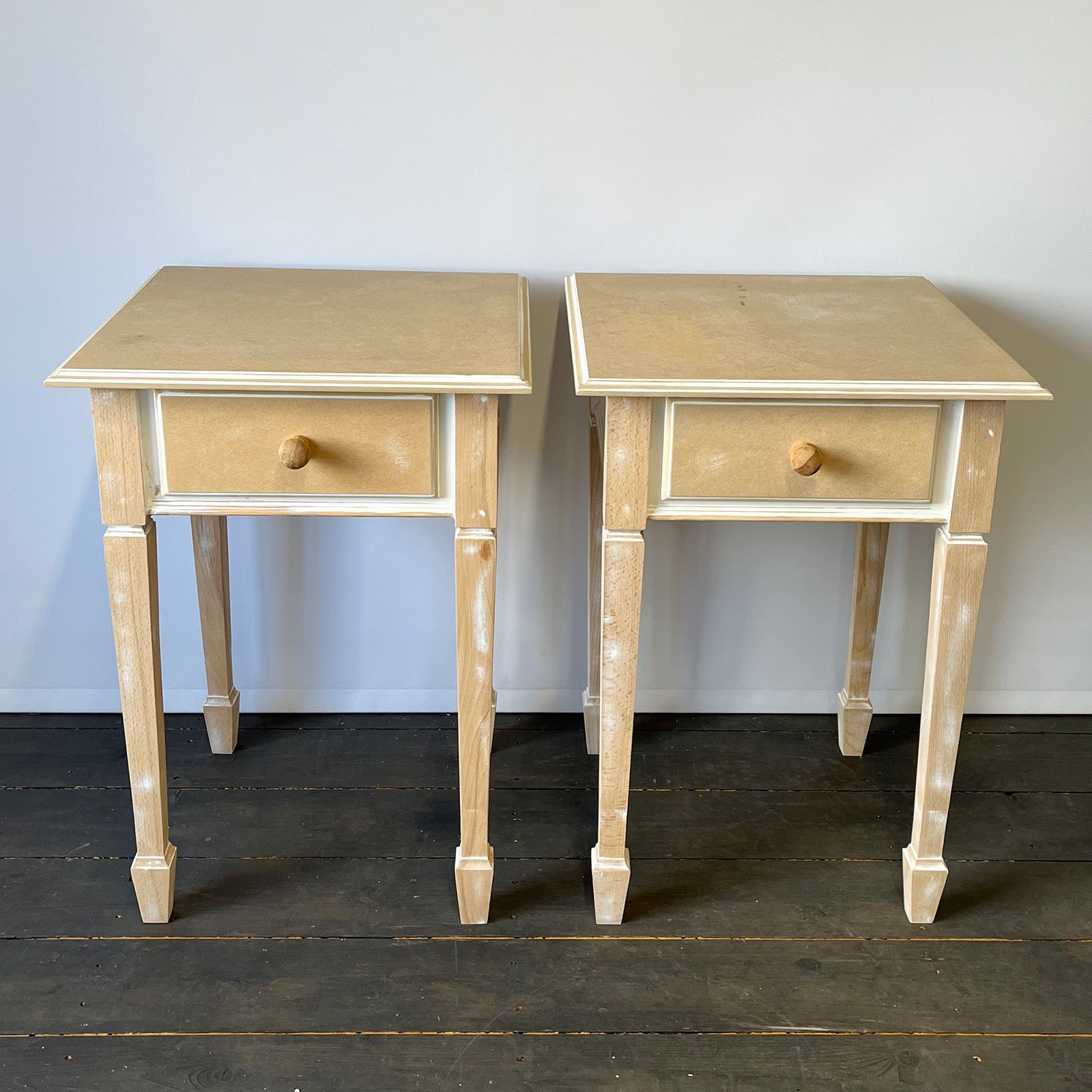 Bedside Tables sanded back before painting