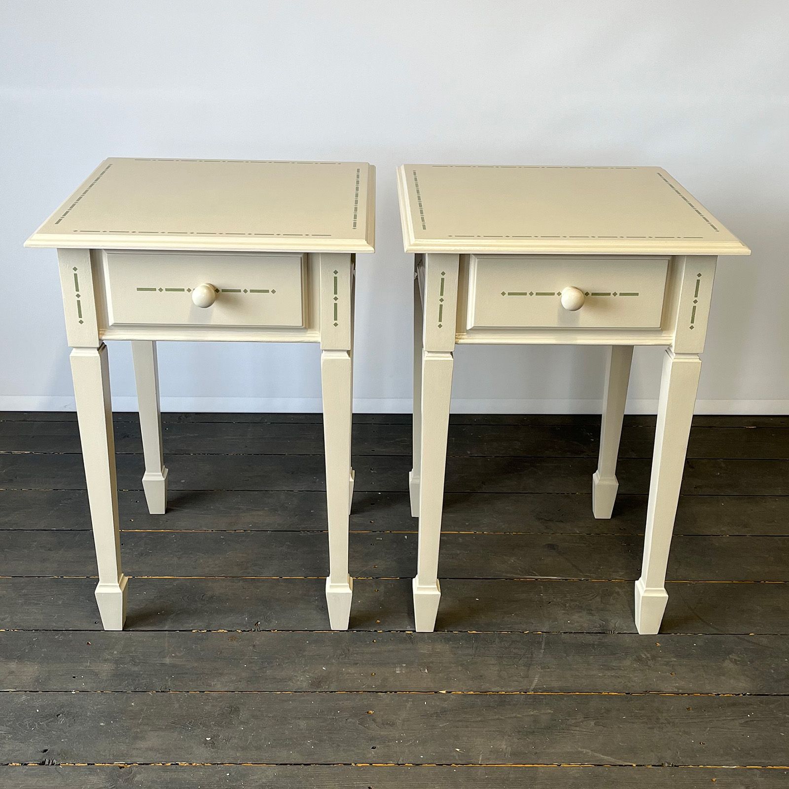 Bedside tables upcycled with green motif