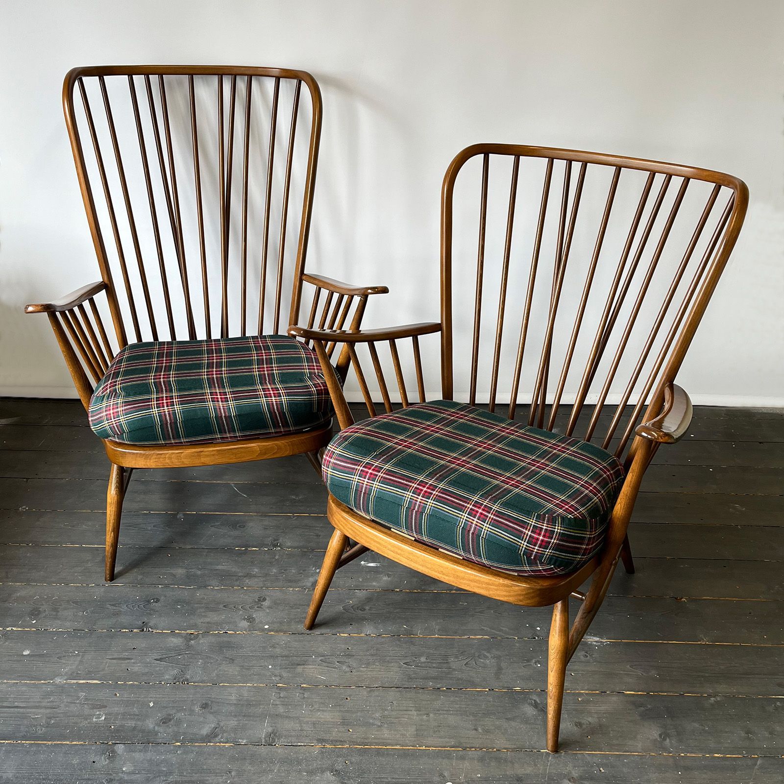 Ercol Spindle Chair with Tartan pads