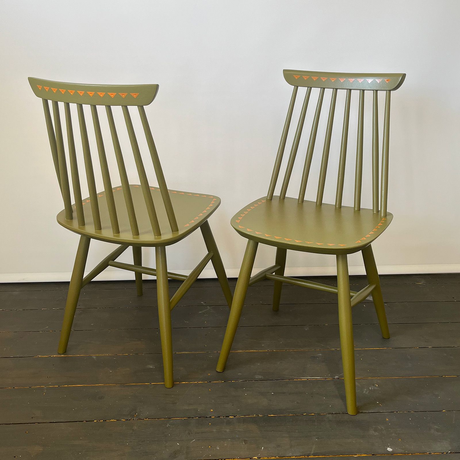 Olive Spindle Chairs by Helen Bateman Upcycled