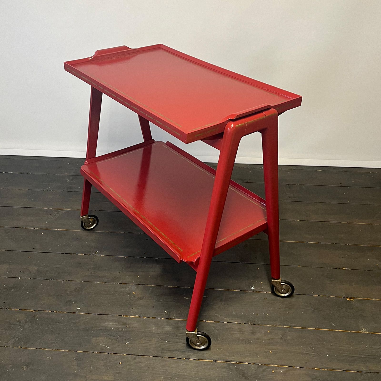 Retro red drinks trolley finished in Helen Bateman Upcyled's Edinburgh studio
