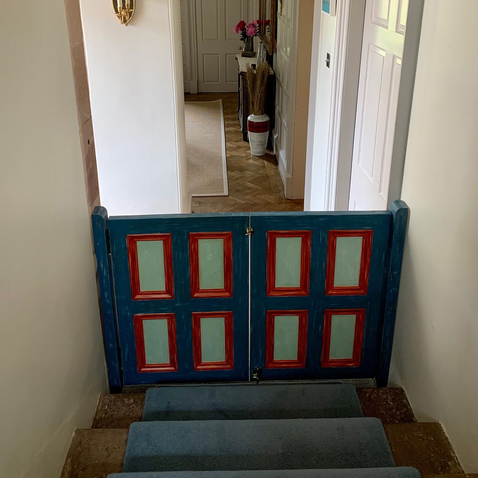 Back of handpainted stair gates by Helen Bateman Upcycled