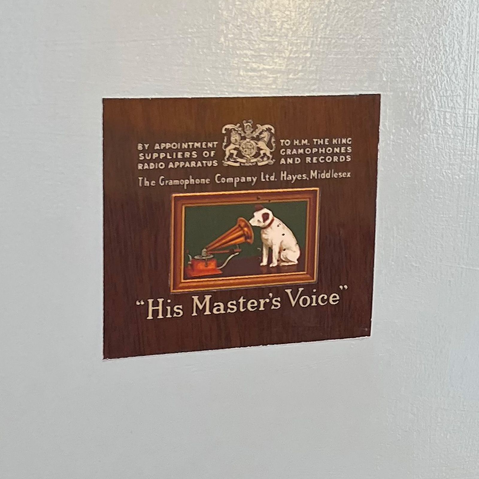 His masters voice original stamp inside upcycled vinyl record cabinet
