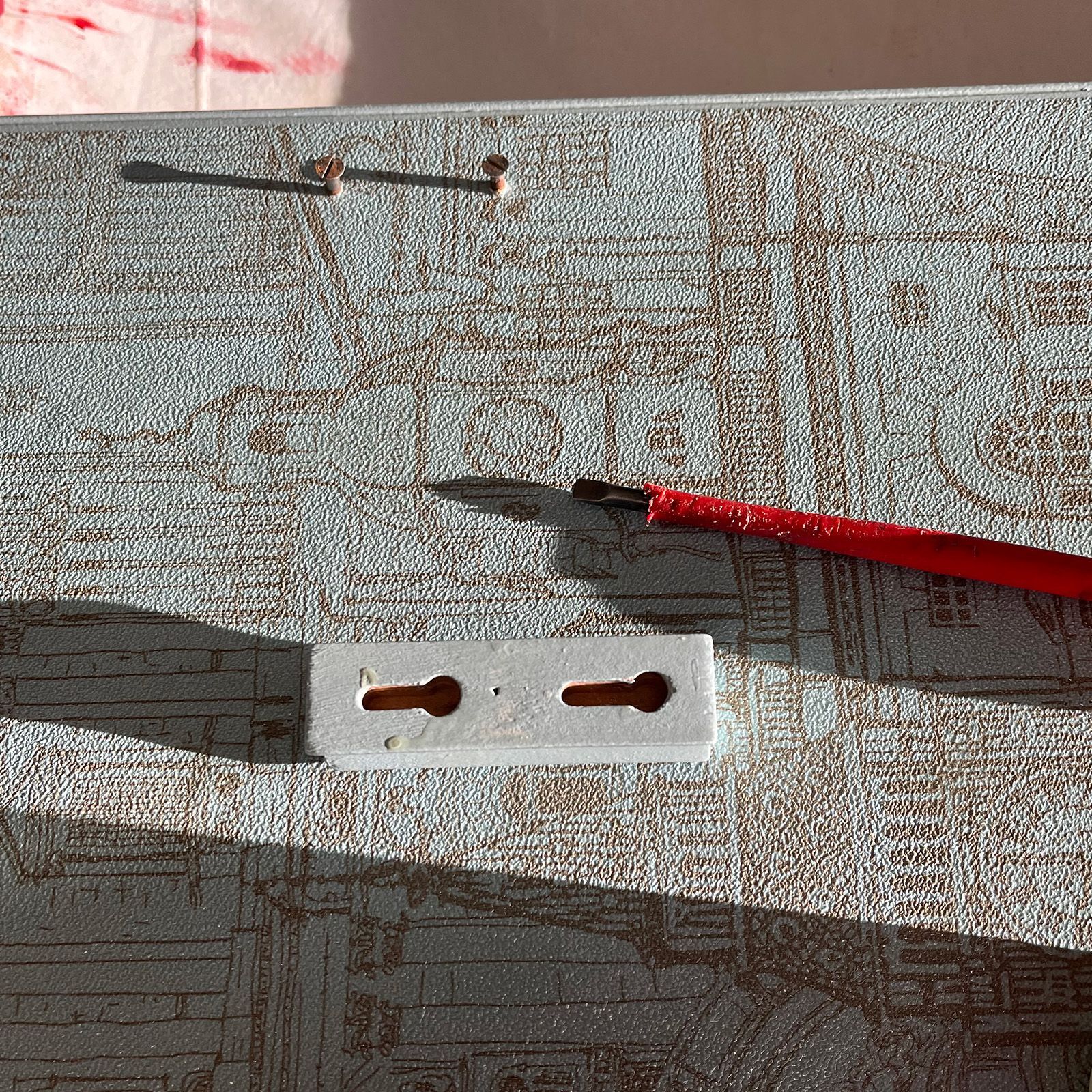 Working on the vinyl record cabinet handles in Helen's Edinburgh Studio.