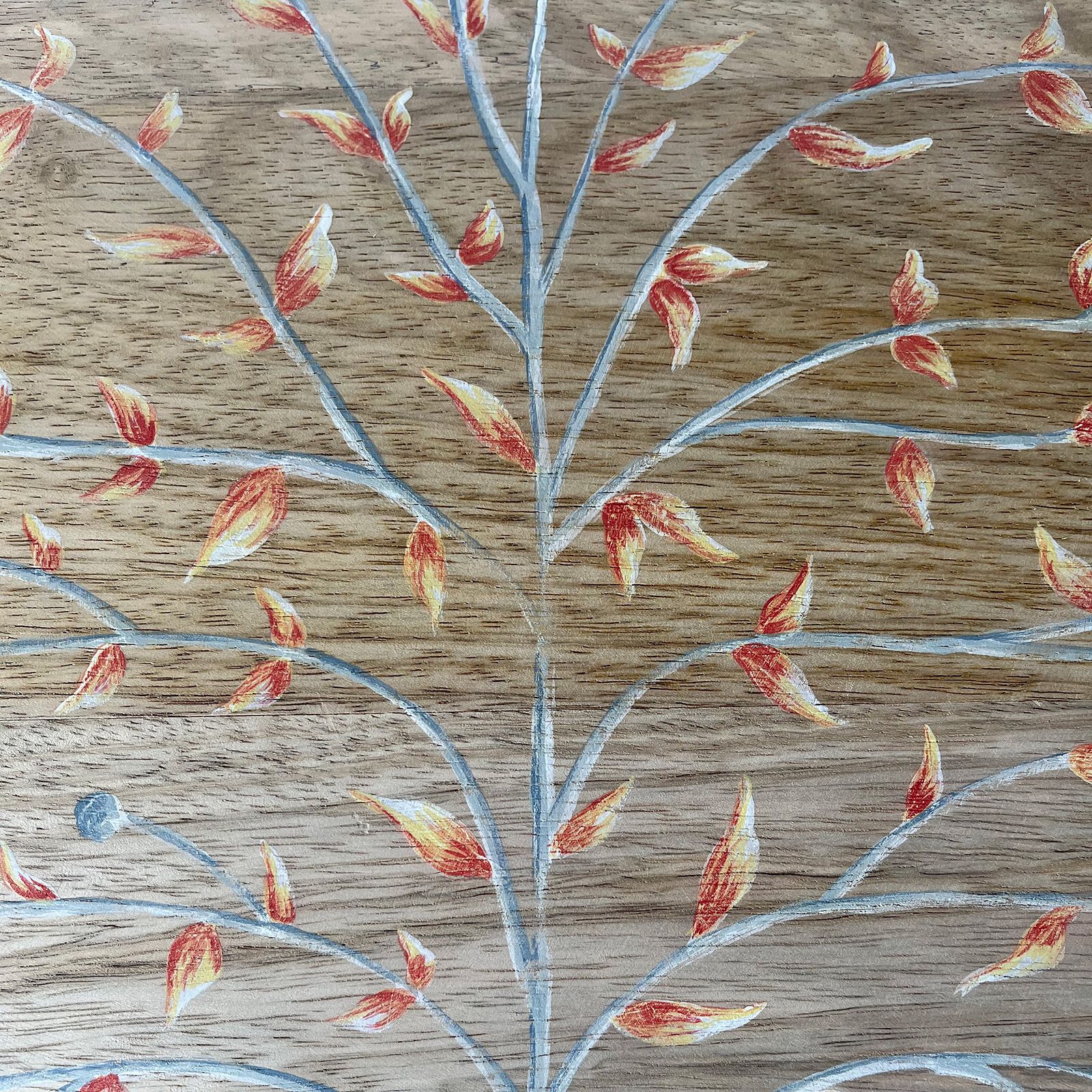 Detail of tree of life design on wedding chest by Helen Bateman Upcycled.