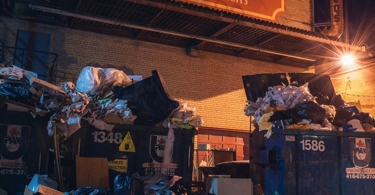 Two dumpsters overflowing outside a business
