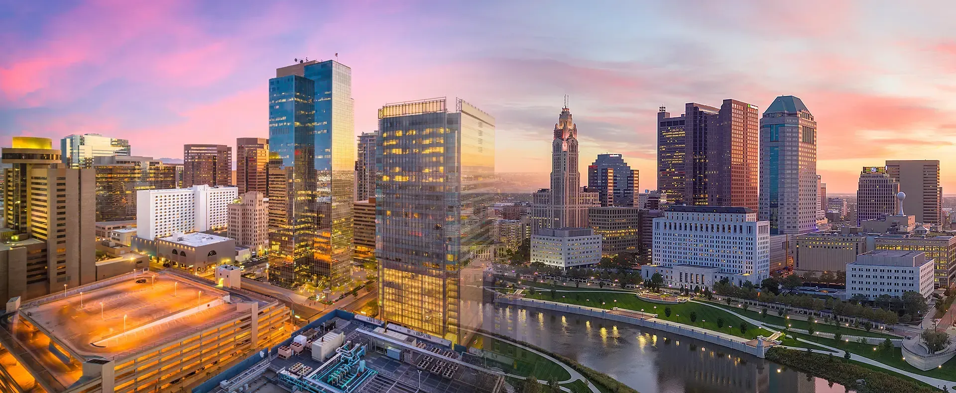 The blended cityscapes of Phoenix, Arizona and Columbus, Ohio.