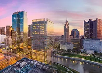 Blended cityscapes of Phoenix, Arizona and Columbus, Ohio.