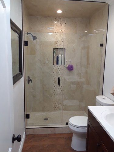 Shower Room with Glass Door — Riverside, CA — Vallin Bros Contractor