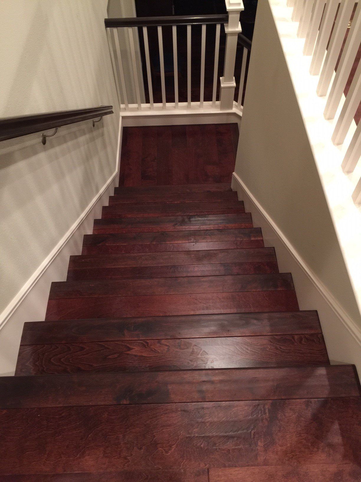 Single Wing Staircase with Red Floor Design — Riverside, CA — Vallin Bros Contractors