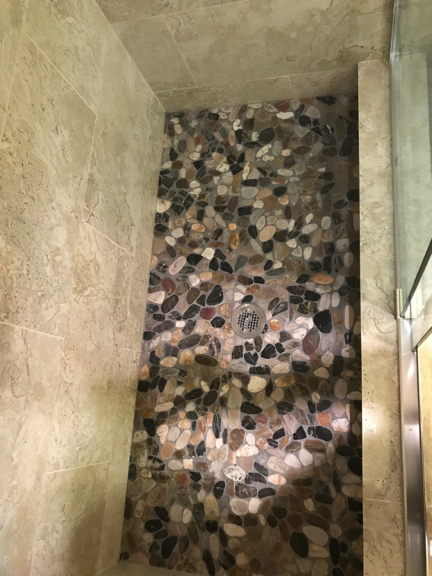 Shower Area with Gravel Stone — Riverside, CA — Vallin Bros Contractor