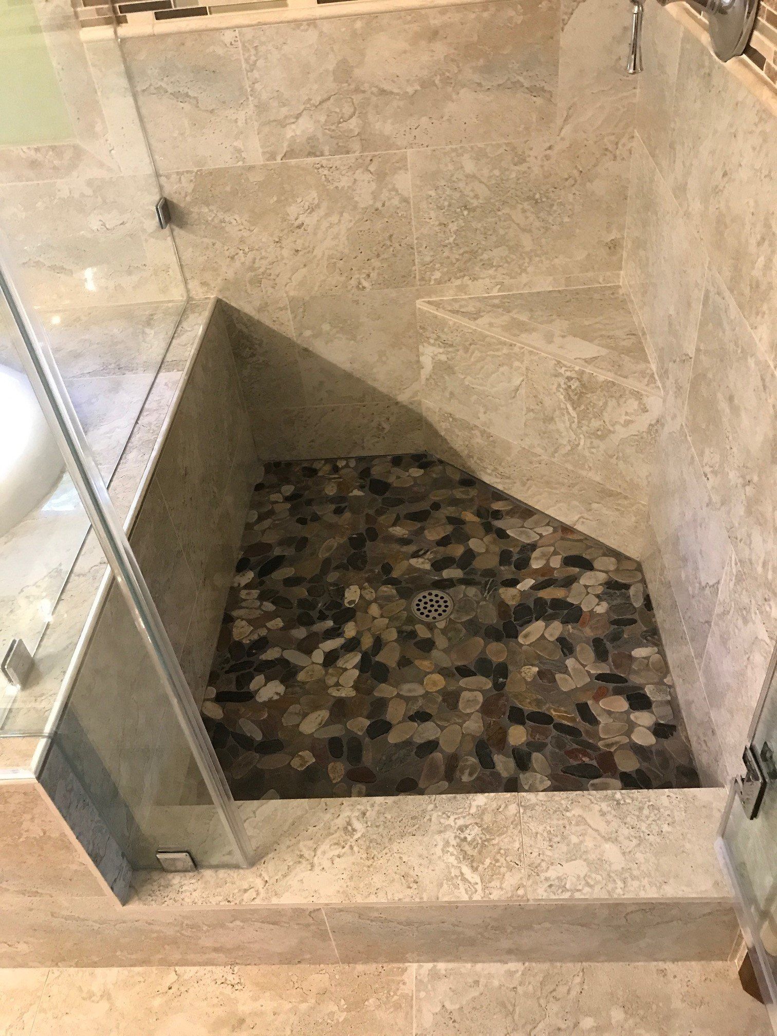 Shower Area with Stone Floor — Riverside, CA — Vallin Bros Contractor