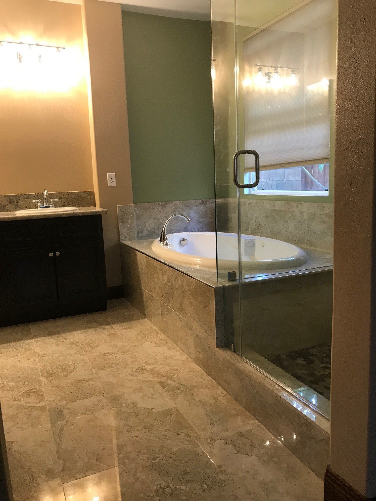 Glossy Bathroom and Glass Shower Door — Riverside, CA — Vallin Bros Contractor