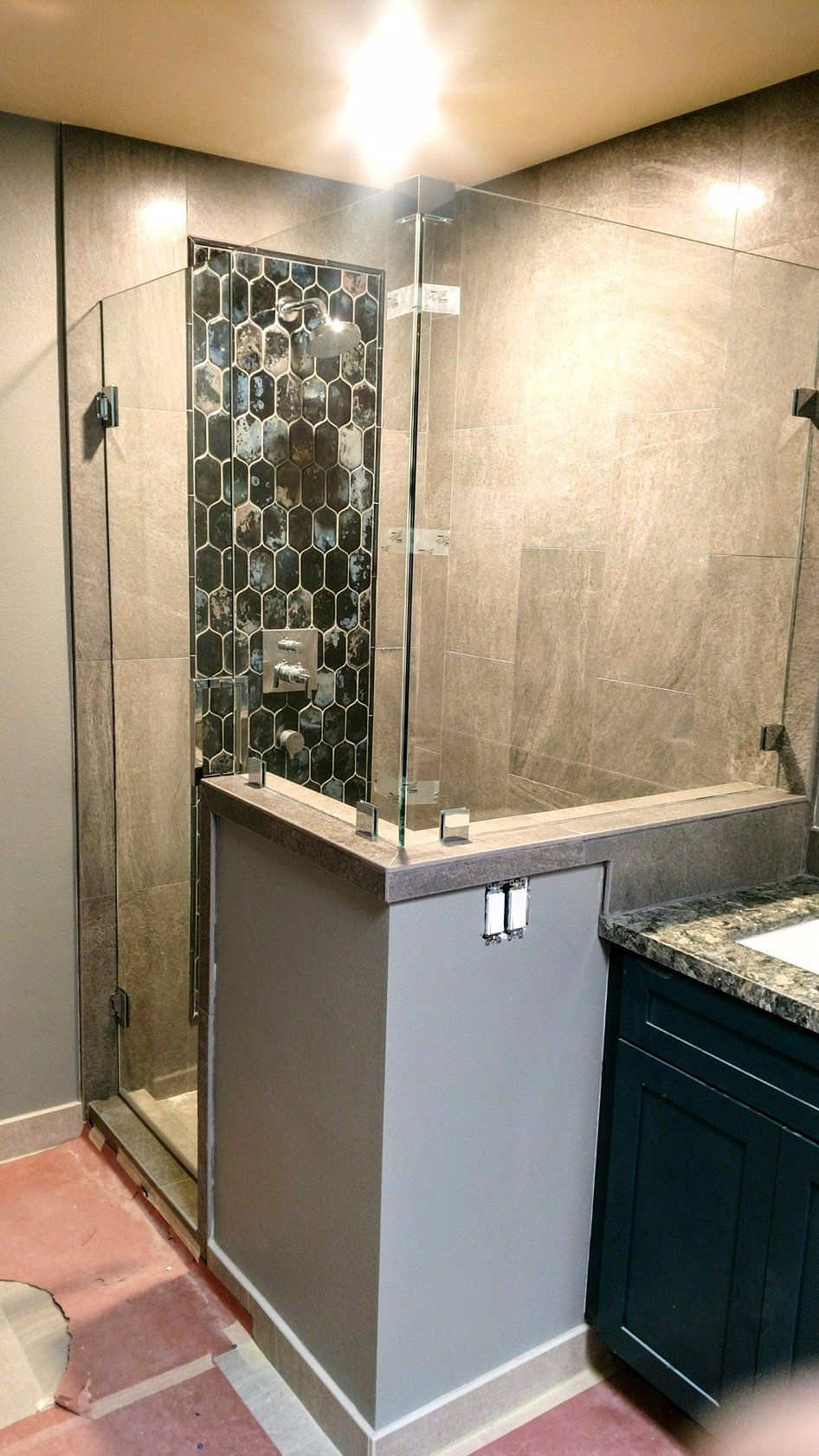Shower Area With Textured Tile — Riverside, CA — Vallin Bros Contractor