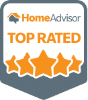 A home advisor top rated badge with four stars.