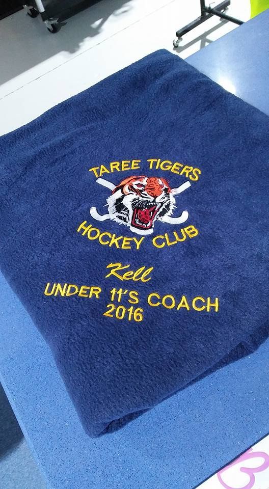 Blue towel with embroidered