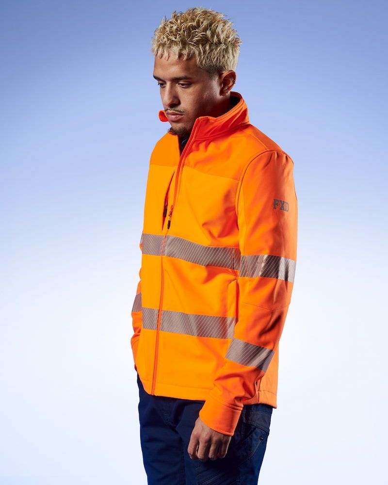 Man in Bright Orange High-vis Jacket With Reflective Stripes — Workwise Clothing Forster in Forster, NSW