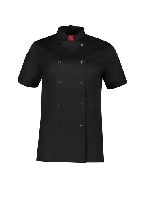 Black Chef's Jacket With Short Sleeves, Double-breasted Buttons — Workwise Clothing Forster in Forster, NSW