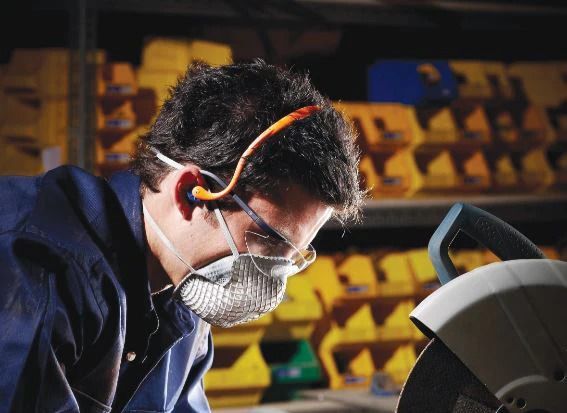 Man Wearing Safety Glasses, Mask, and Ear Protection — Workwise Clothing Forster in Forster, NSW