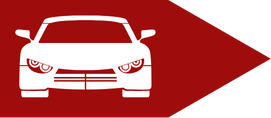 A white car is on a red arrow pointing to the right.