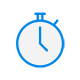 A blue and white stopwatch icon on a white background.