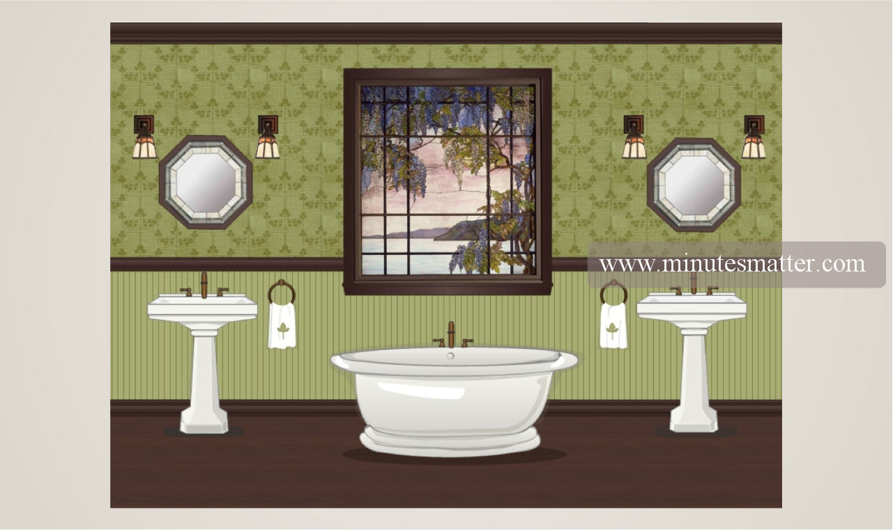 A bathroom with a tub , sinks , mirrors and a window