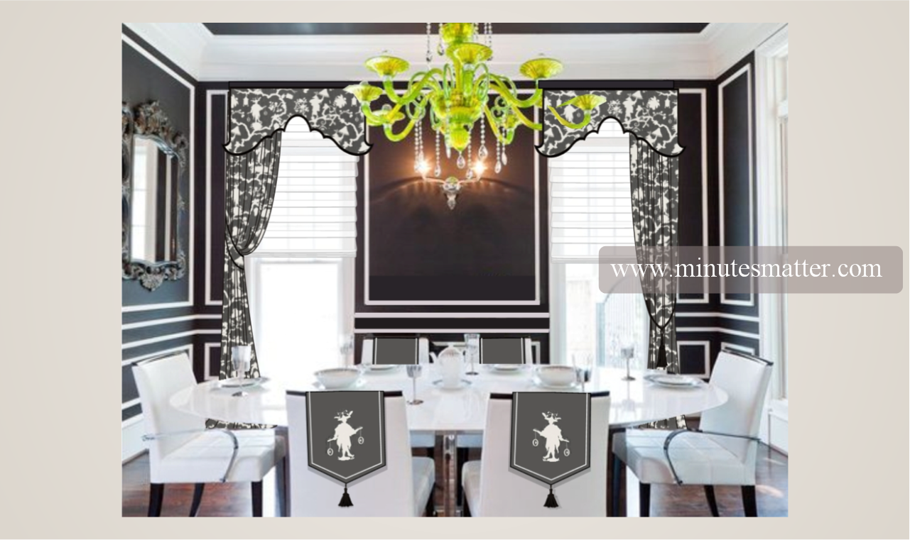 A dining room with a table and chairs and a chandelier