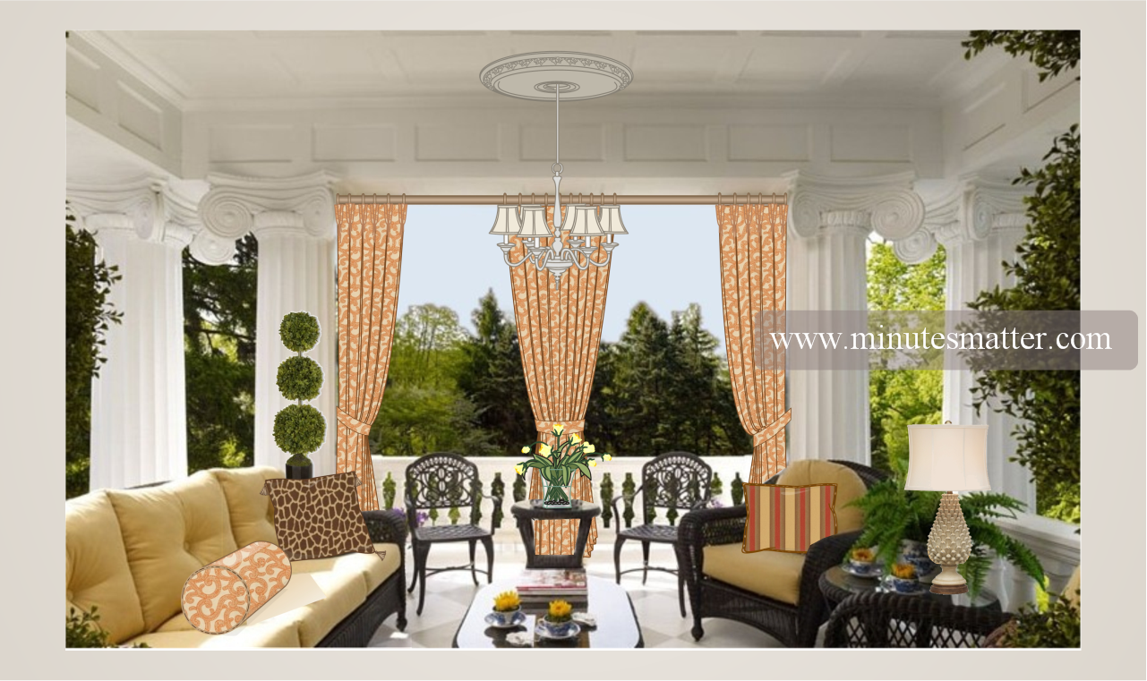 A living room with a couch and chairs and a chandelier