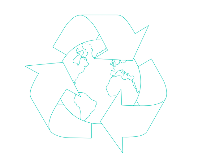 Line illustration of the earth with the recycling arrows around it