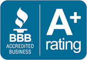 a blue logo that says bbb accredited business and a+ rating .