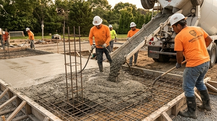 Southampton concrete contractors repairing sinking foundation near basement entrance