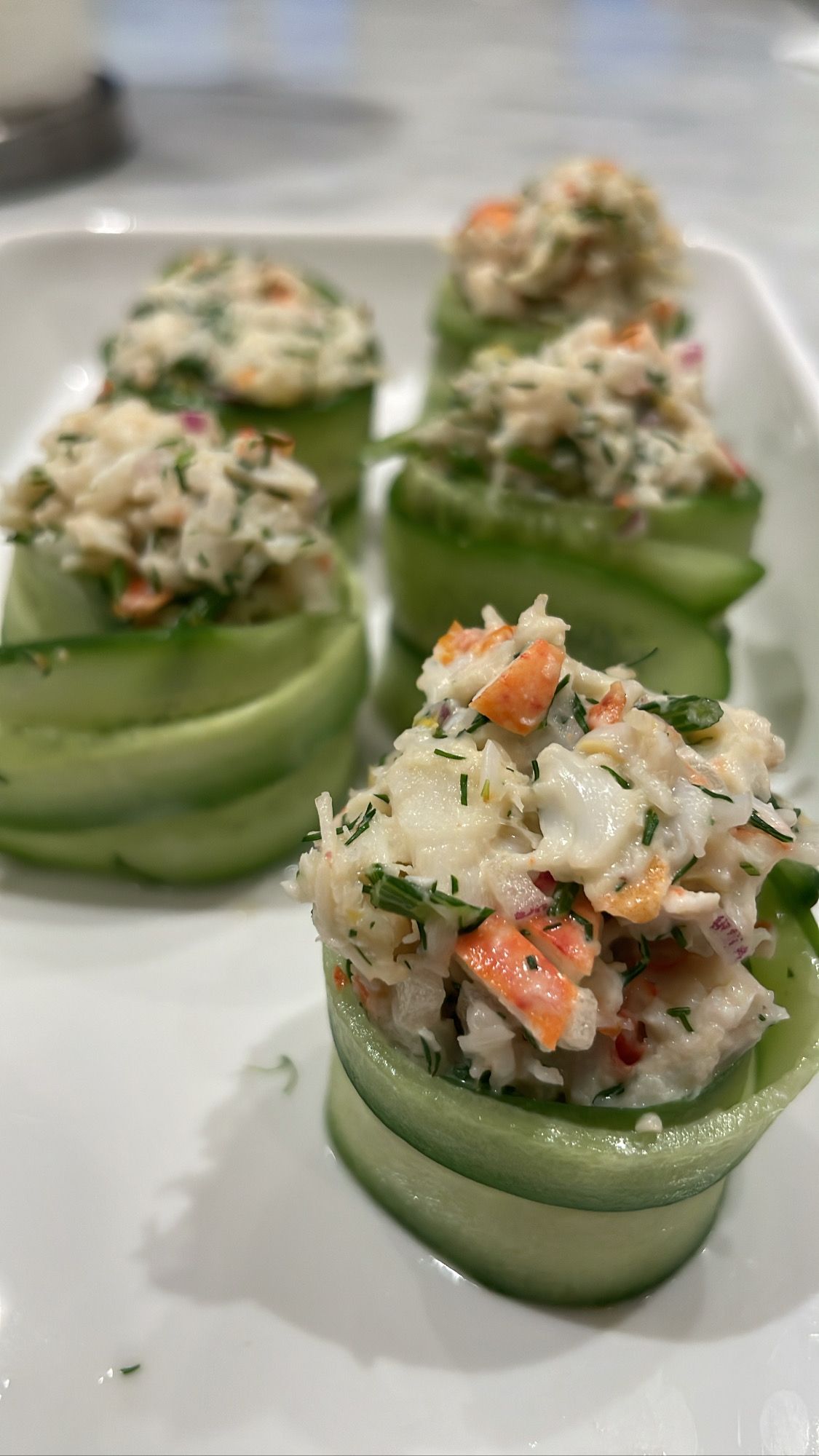 Peeky Toe Crab Salad Canapes with Cucumber and Dill