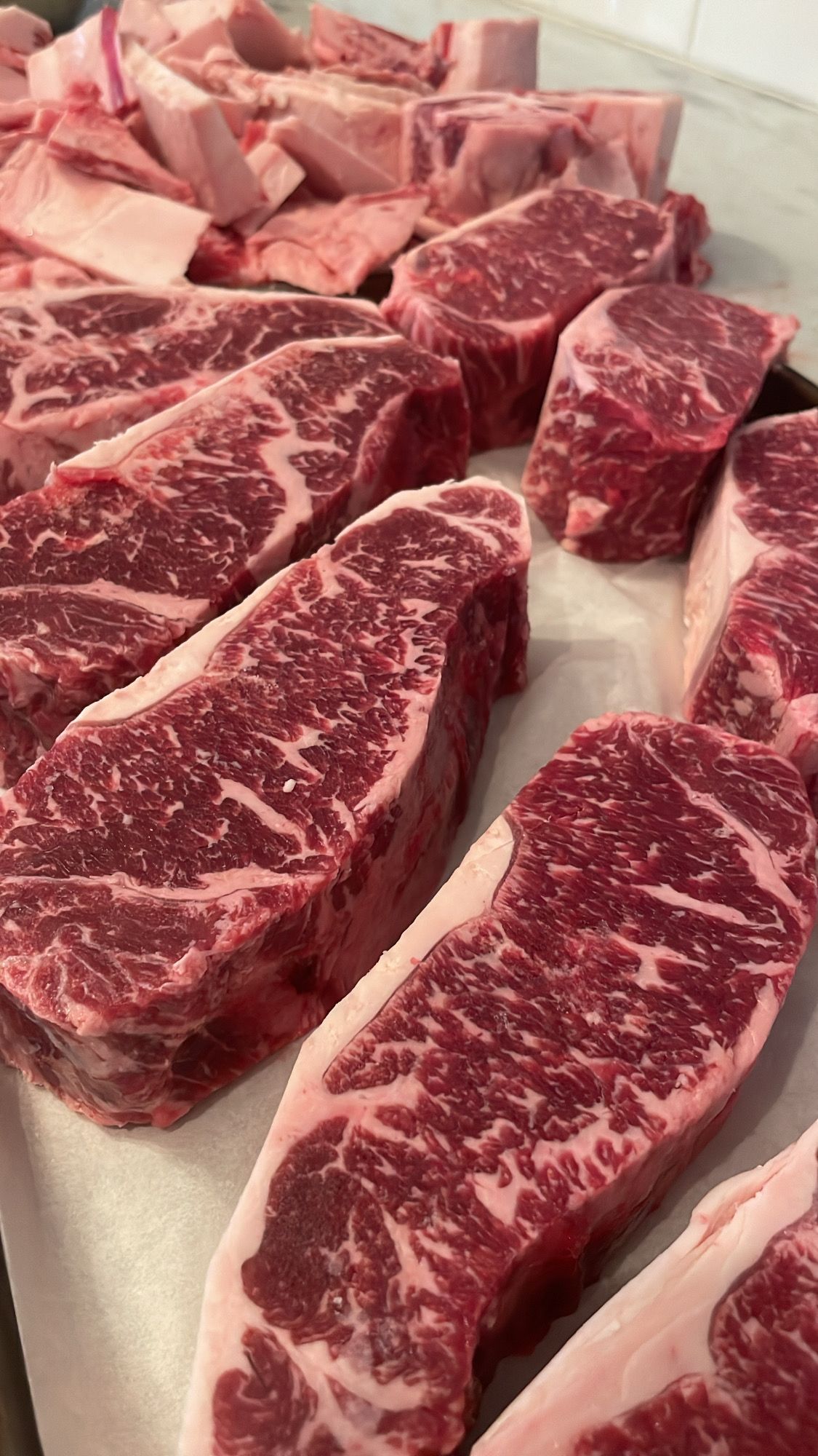 Dry Aged New York Strip Steaks Cut from a Whole Striploin