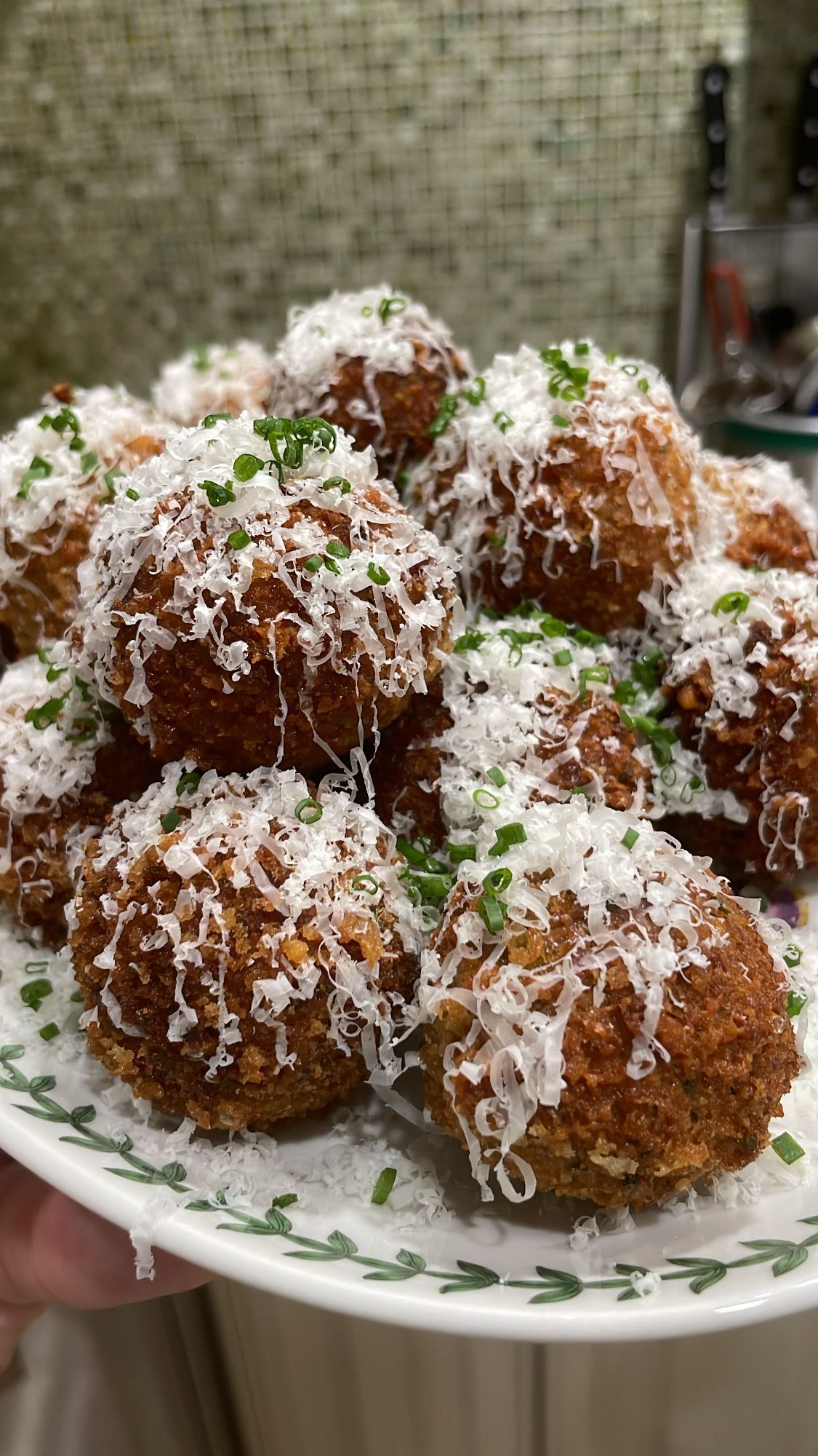 Wild Mushroom Arancini stuffed with Taleggio topped with grated Parmesan Cheese