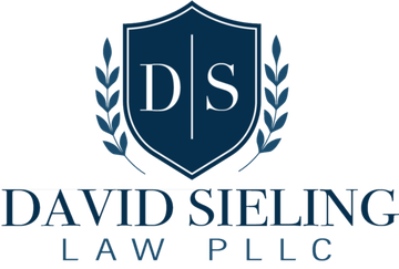 A logo for david sieling law pllc with a shield and laurel wreath.