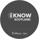 A black and white logo for i know scotland.