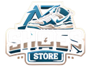 Logotipo para una zapatería que presenta una zapatilla Nike azul y blanca y las palabras 