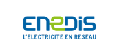 Logo d'Enedis, distributeur d'électricité français. Texte bleu et vert avec le slogan « L'ÉLECTRICITÉ EN RÉSEAU ».