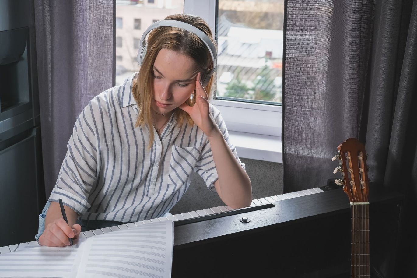 woman writing music