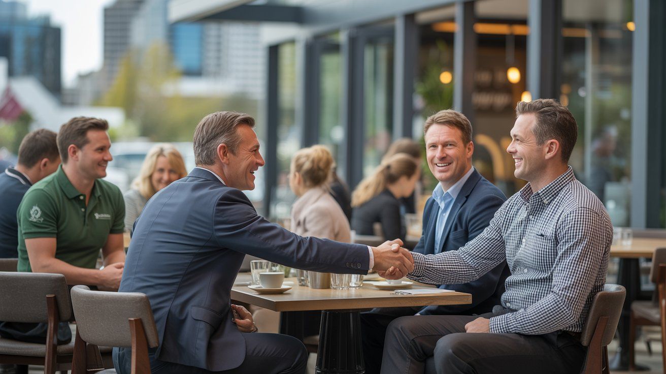 Christchurch business ownes at breakfast meet.