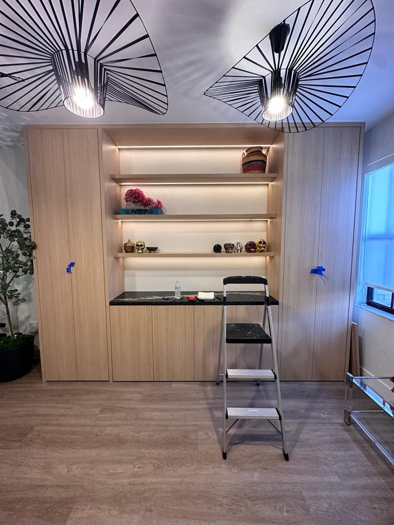 There is a ladder in the middle of the room.