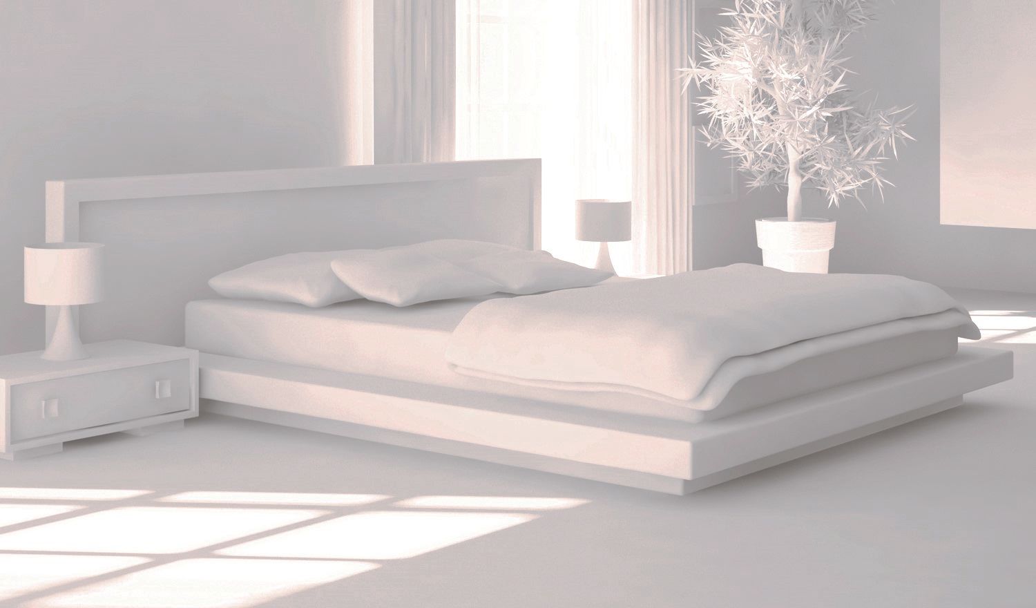 una camera da letto tutta in bianco