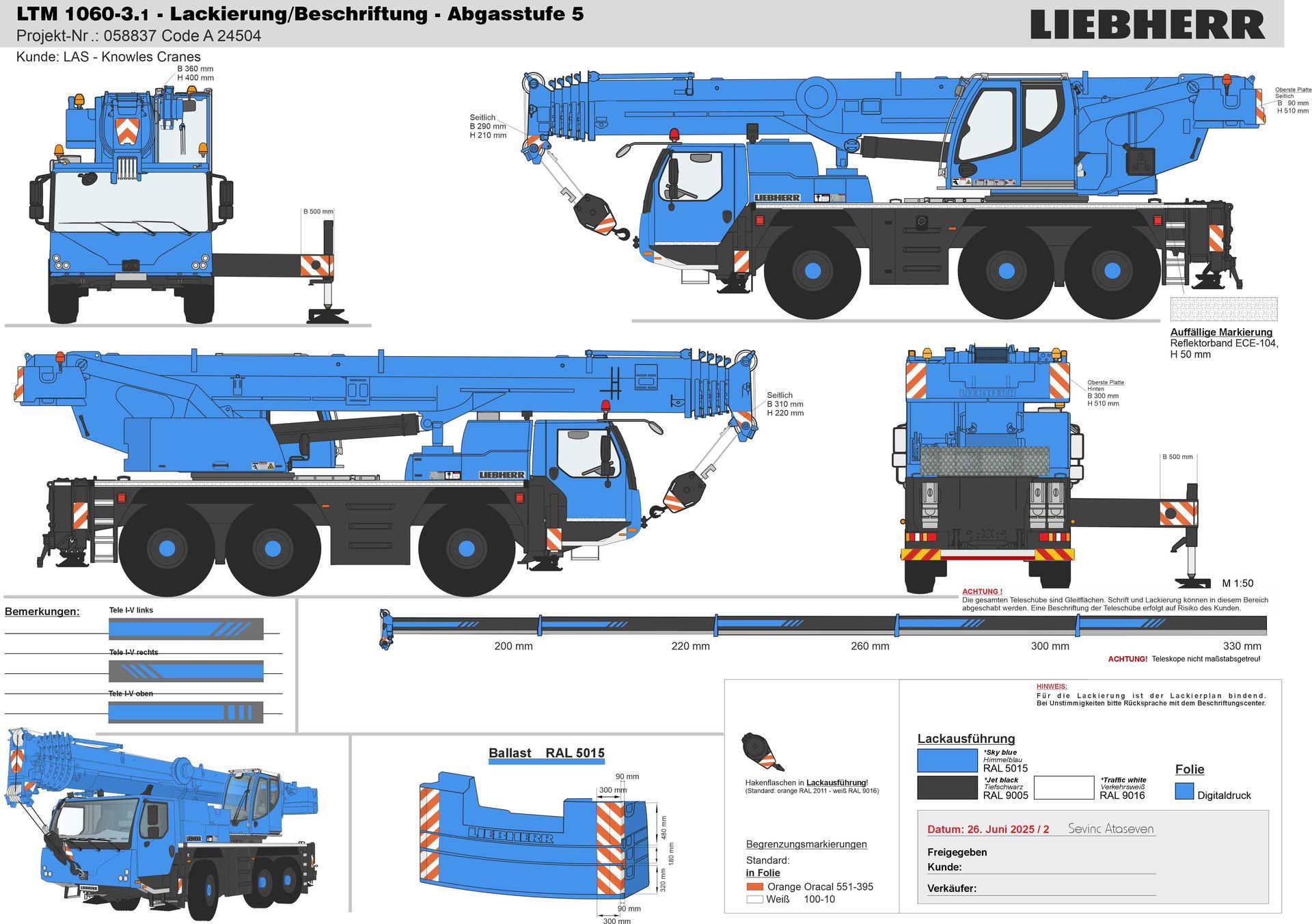 A blue truck with a liebherr logo on it