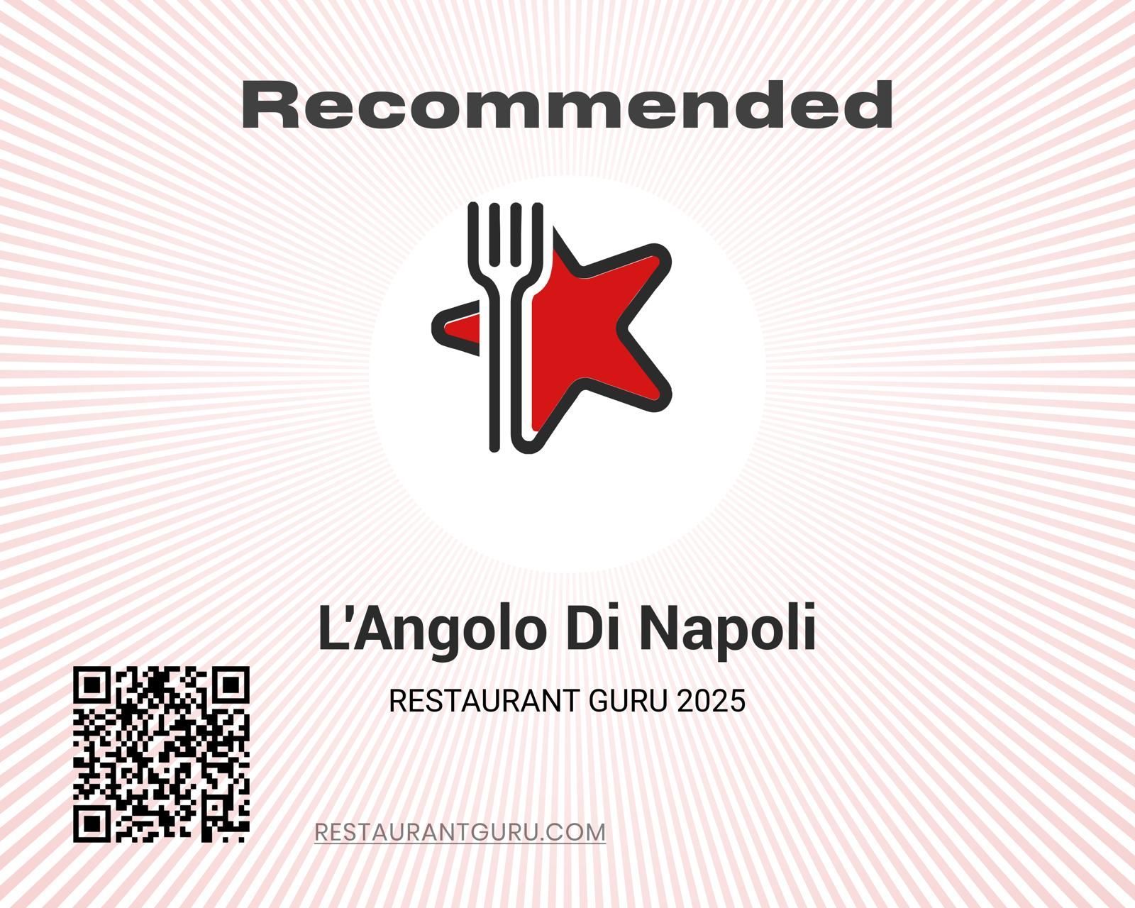 A sign that says recommended l' angolo di napoli restaurant guru 2025
